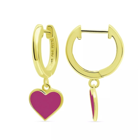 Brand New Enamel Heart Drop Huggie Hoop Earrings - Picture 3 of 3